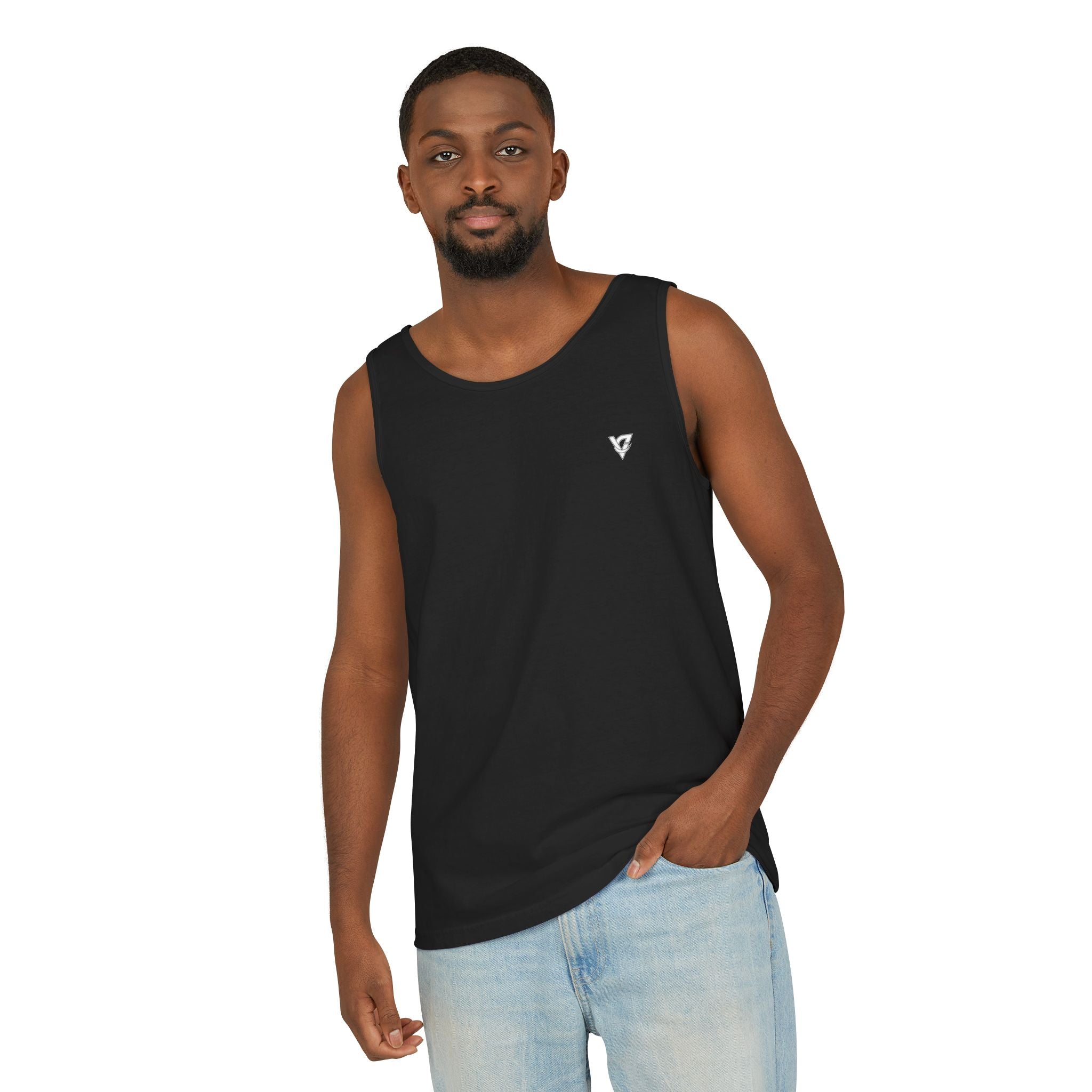 Minimal Geometric Triangle Logo Tank Top | Chest Emblem