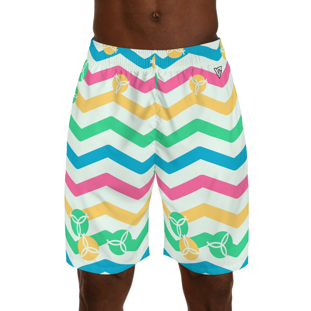 Volleyball Mint Sorbet Chevron Rush Men's Athletic Shorts with Pockets