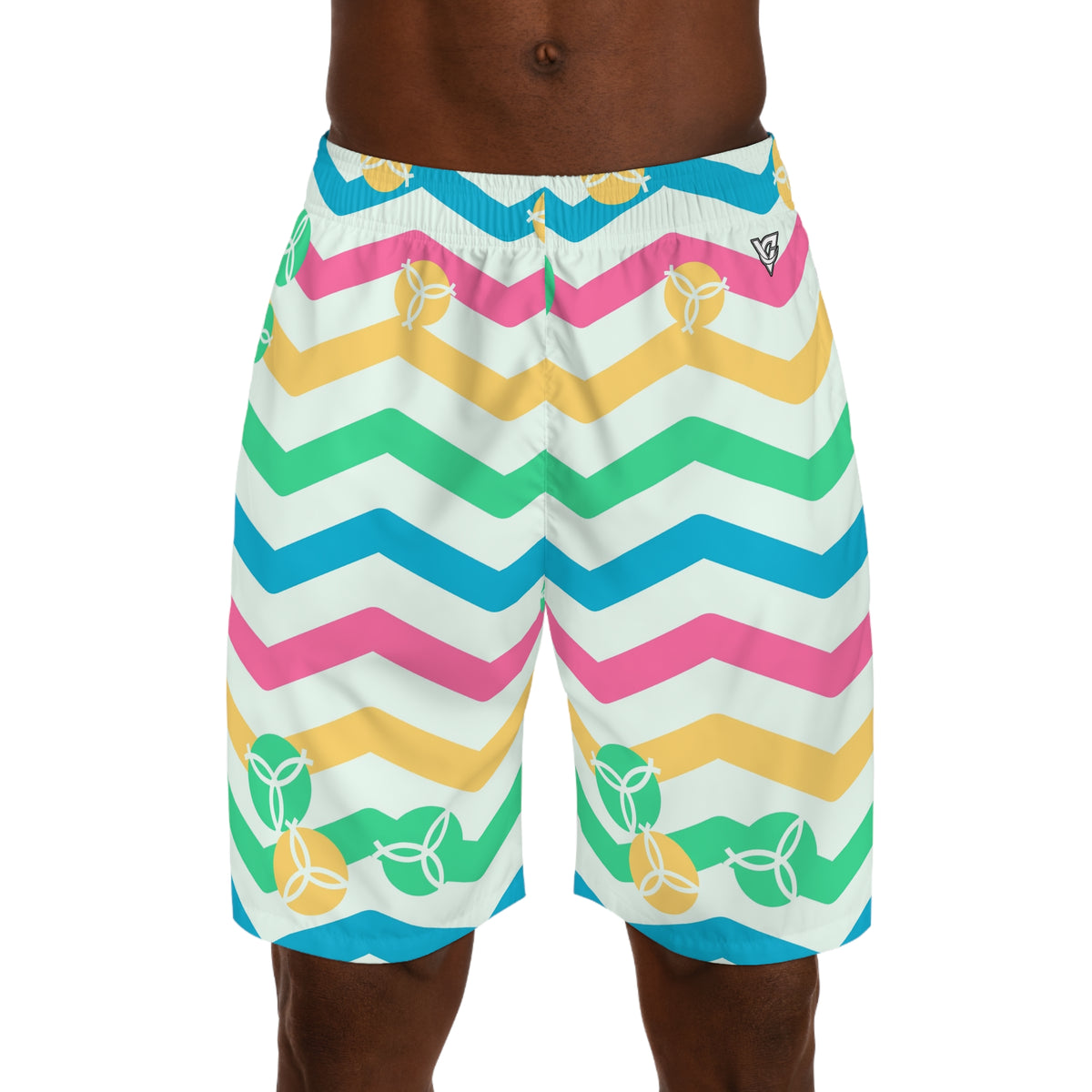 Volleyball Mint Sorbet Chevron Rush Men's Athletic Shorts with Pockets