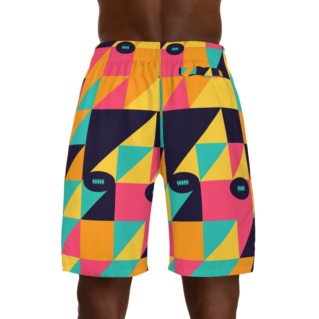 Football Electric Mango Prism Block Men's Athletic Shorts with Pockets