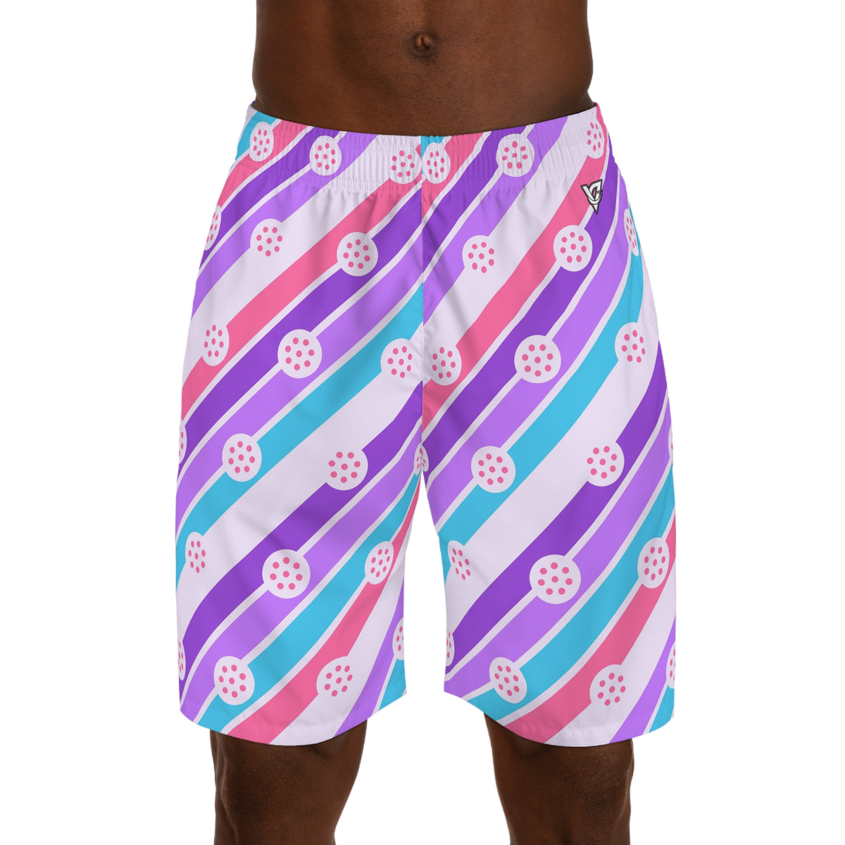Pickleball Lilac Wave Stripe Surge Men's Athletic Shorts with Pockets