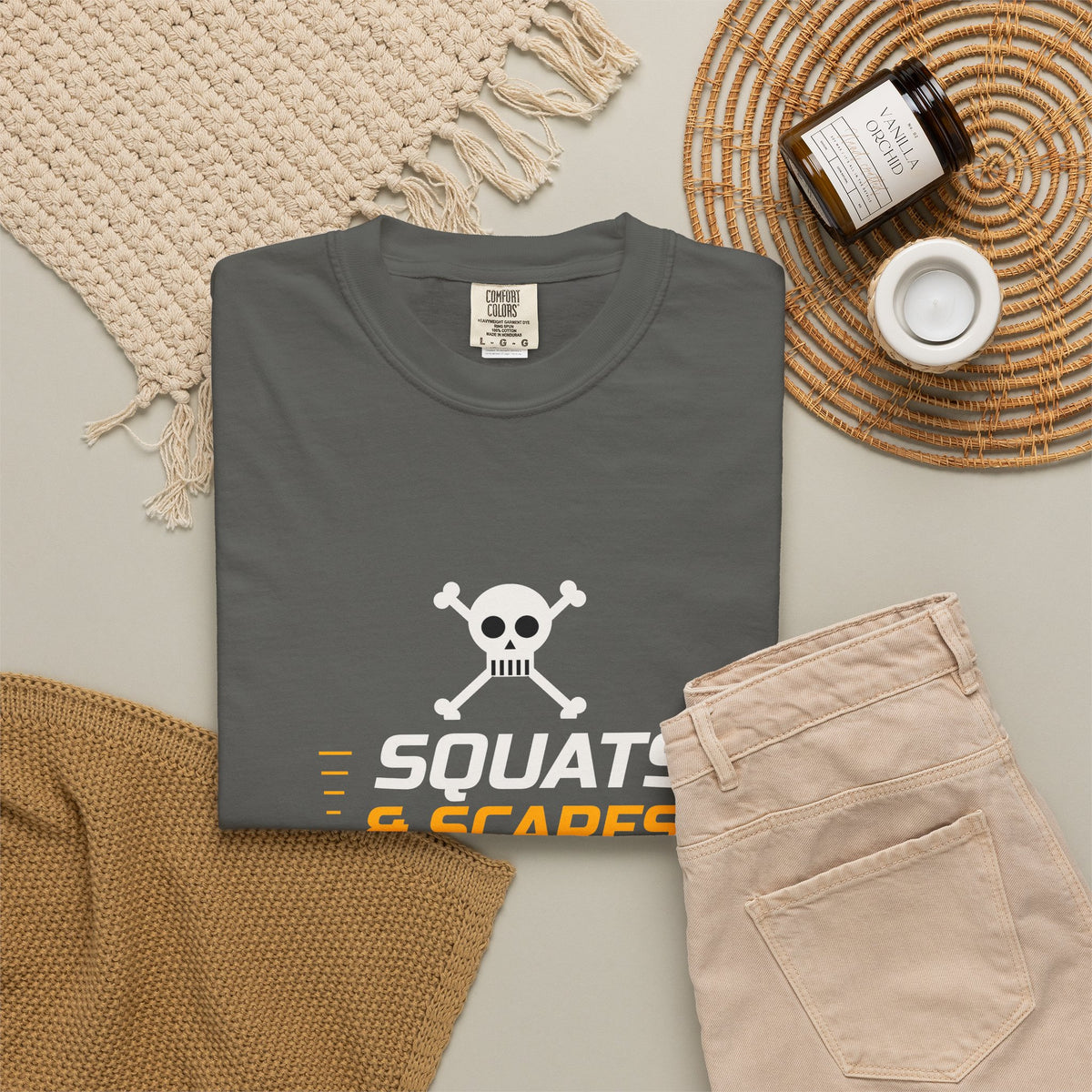 Squats & Scares | Women's Halloween Garment-Dyed Graphic Tee