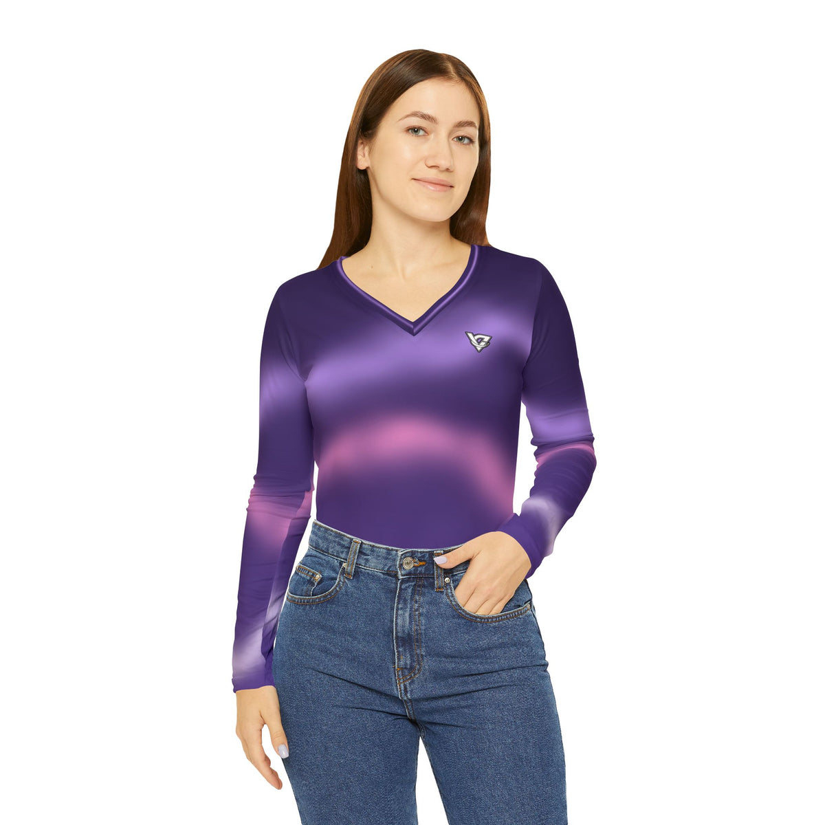 Lilac Aurora Women's Long Sleeve V-Neck Athletic Top