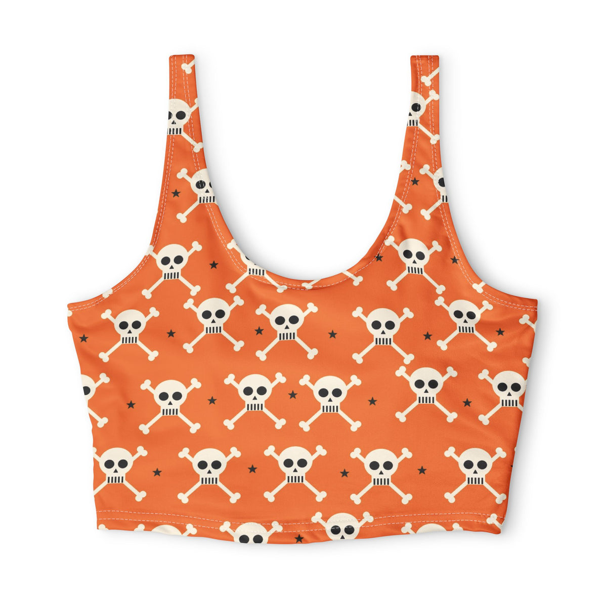 Halloween Pumpkin Orange Skull & Crossbones Sports Bra