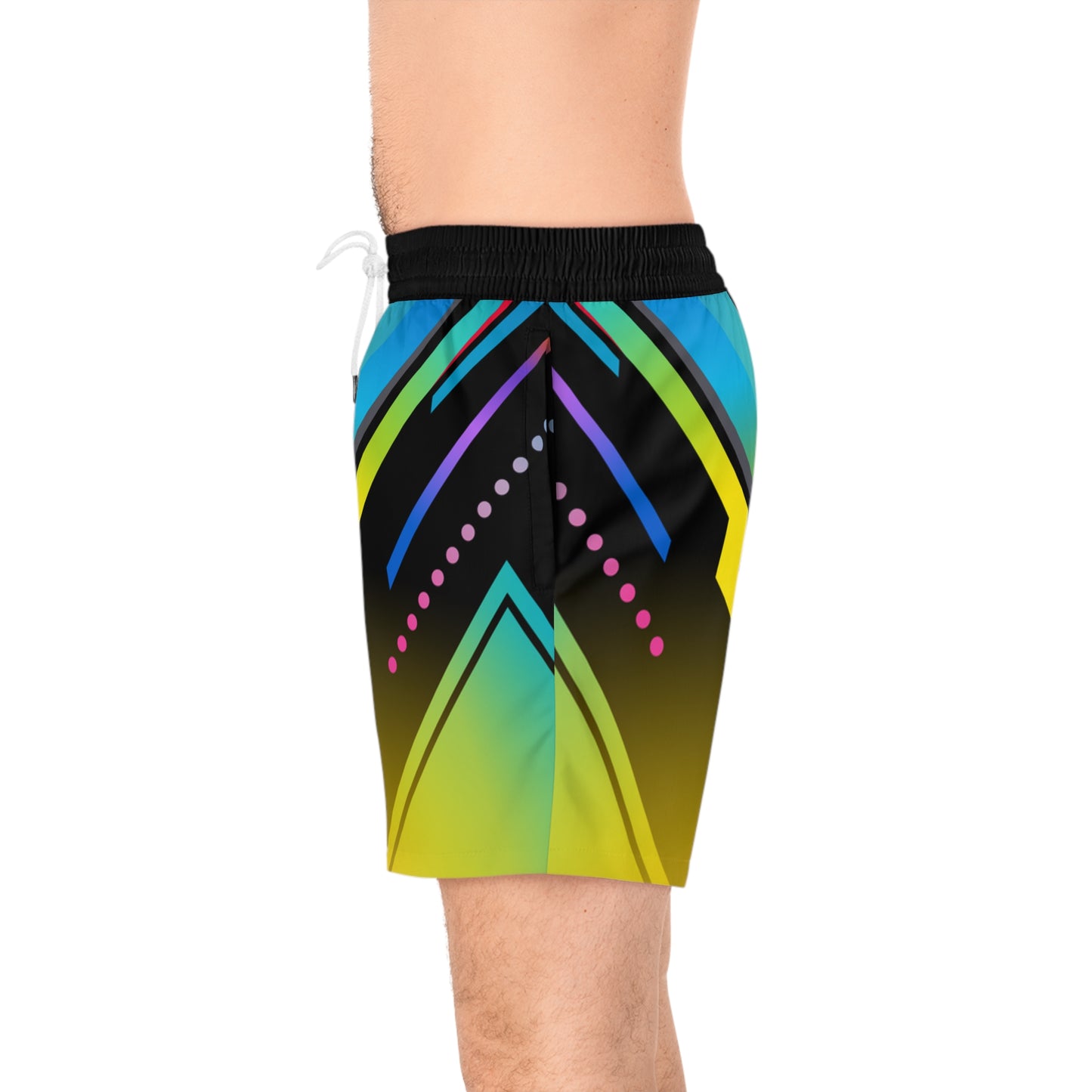 Men's Abstract Neon Athletic Jogger Shorts Colorful Geometric AOP - No Pockets