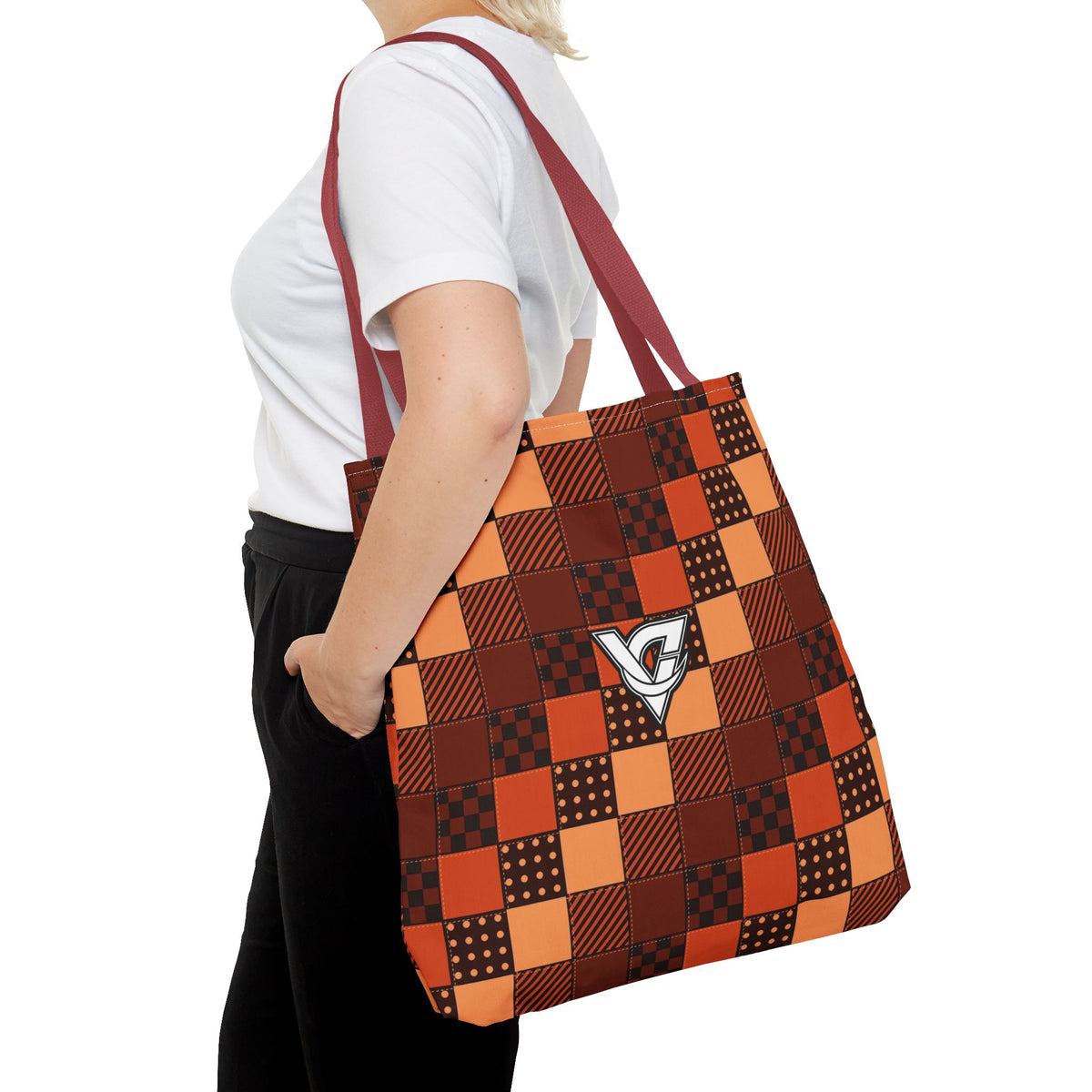 Rust Patchwork Tote Bag — All-Over Print Gym & Everyday Tote