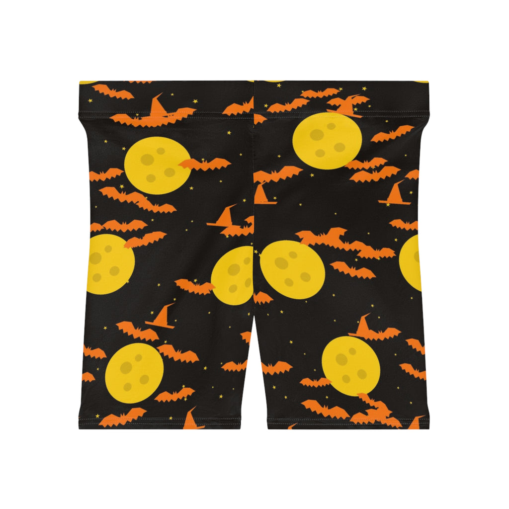 Halloween Candy Corn Haunted Moon Women's Biker Shorts — High-Waist Workout Shorts