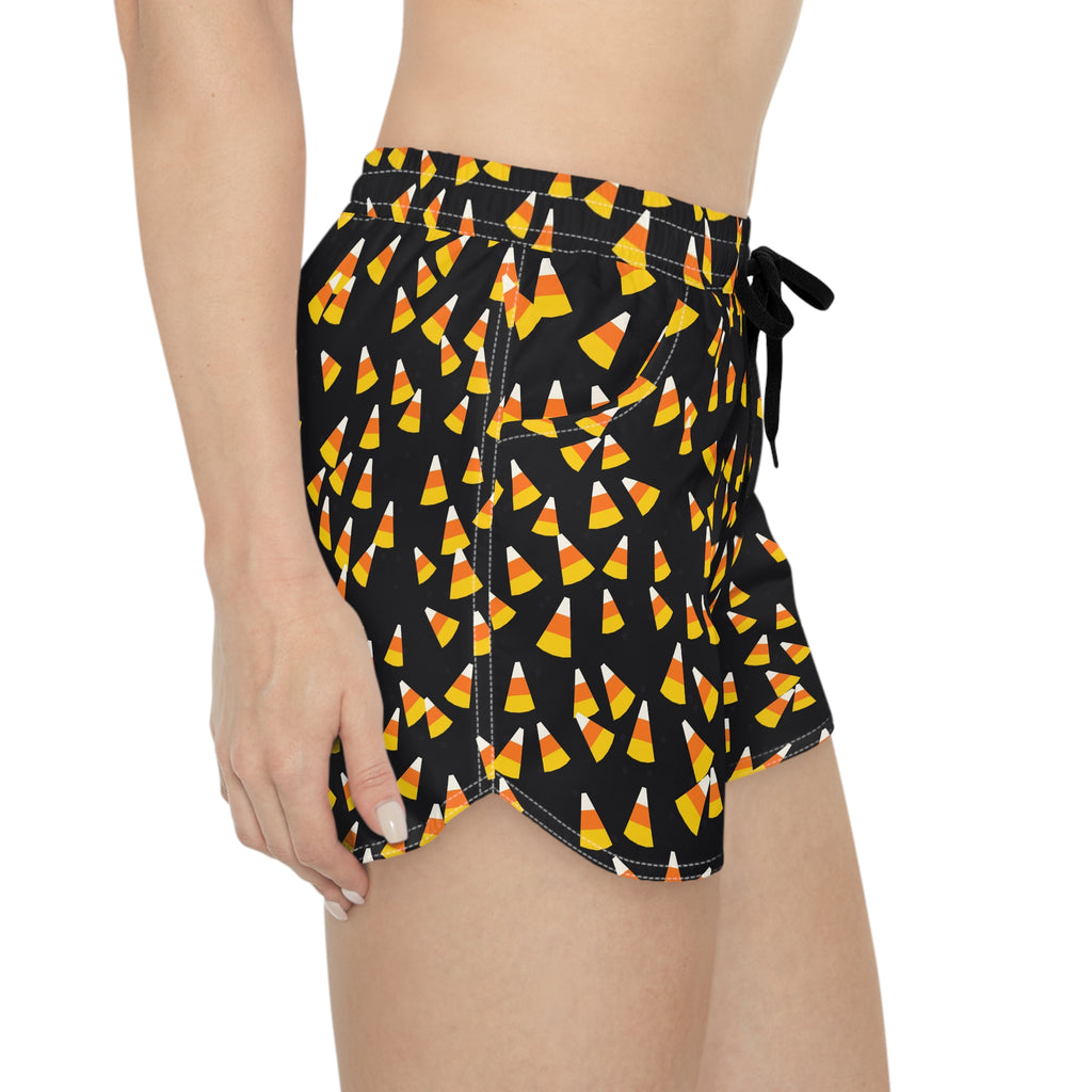 Women's Multipurpose Athletic Shorts with Pockets | Halloween Midnight Pumpkin Candy Corn Toss