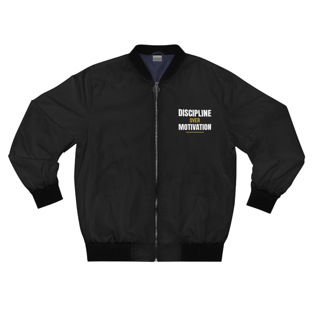 Men's Discipline Over Motivation Bomber Jacket – Black Motivational Gym Jacket