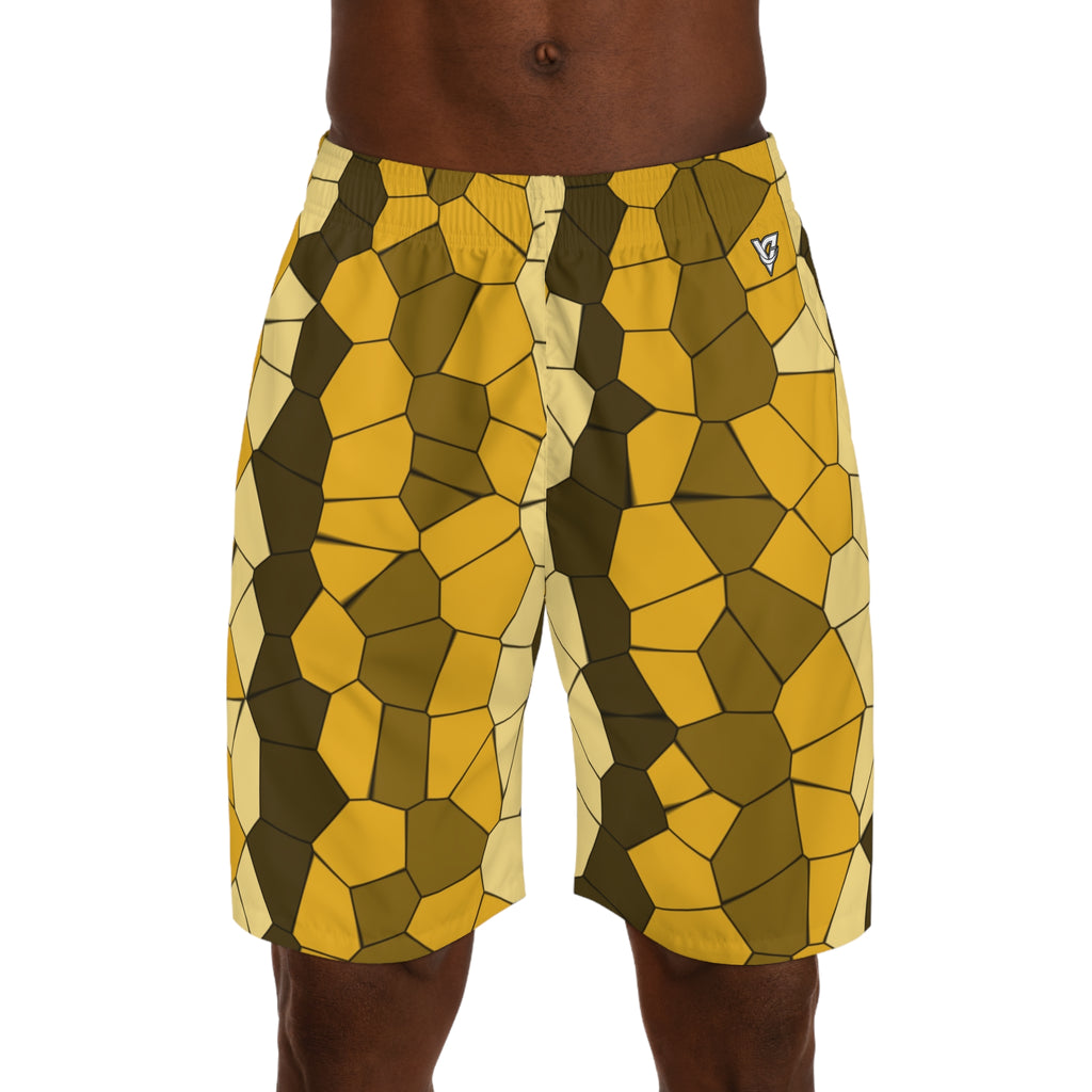 Men's Mustard Mosaic Performance Jogger Athletic Shorts with Pockets