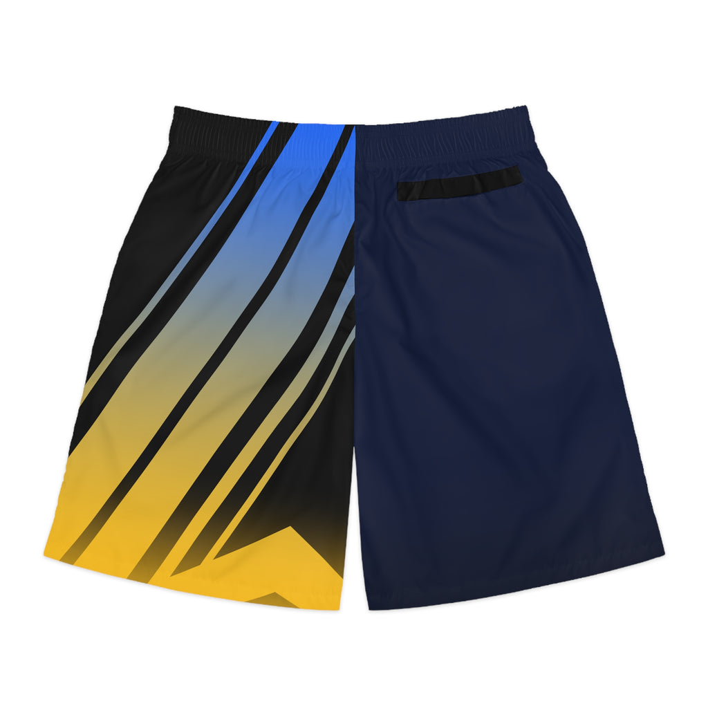 Men's Retro Lightning Blue & Gold Running Jogger Shorts with Pockets — Athletic Performance