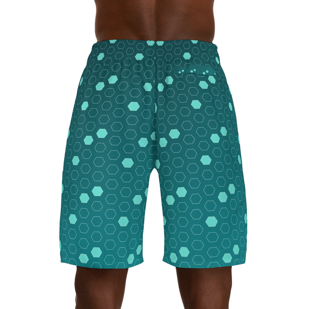 Soccer Teal Wave Hex Pitch Men's Athletic Shorts with Pockets