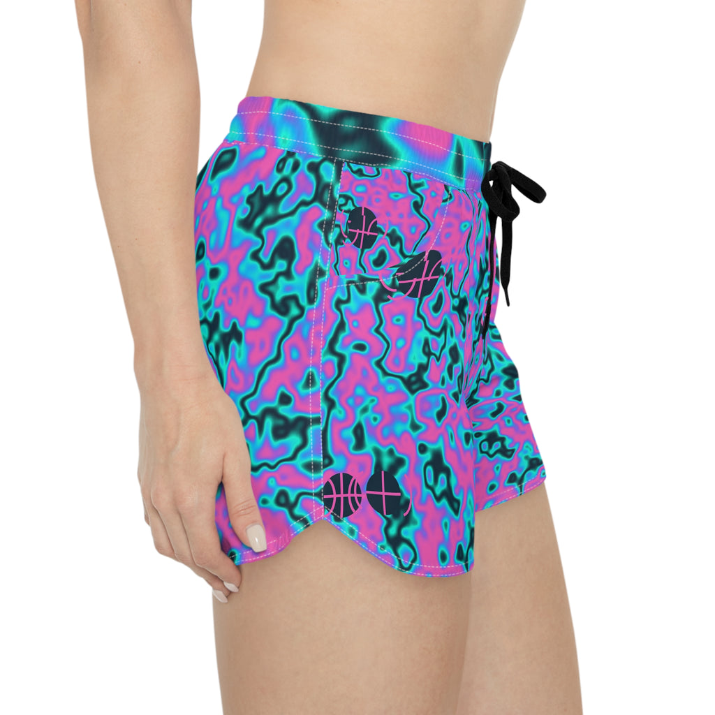 Basketball Neon Lagoon Marble Flow Women's Athletic Shorts with Pockets