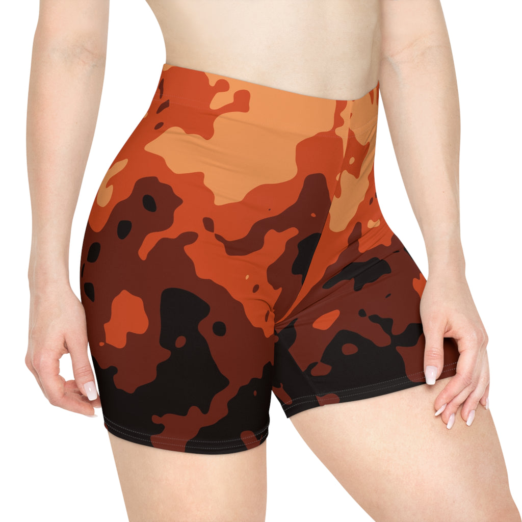 Rust Magma Women's Biker Shorts — High-Waist Workout Shorts