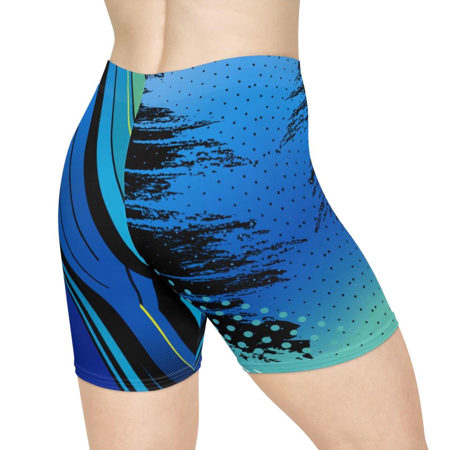 Aqua Circuit Biker Shorts | Blue-Green Tech Chevron Activewear