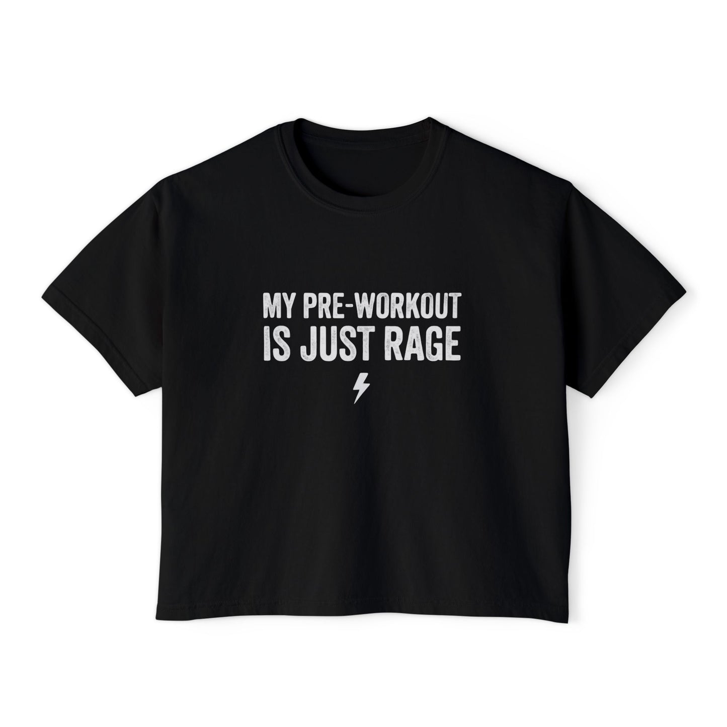 Women’s Boxy Tee — “My Pre-Workout Is Just Rage” Gym Crop Top