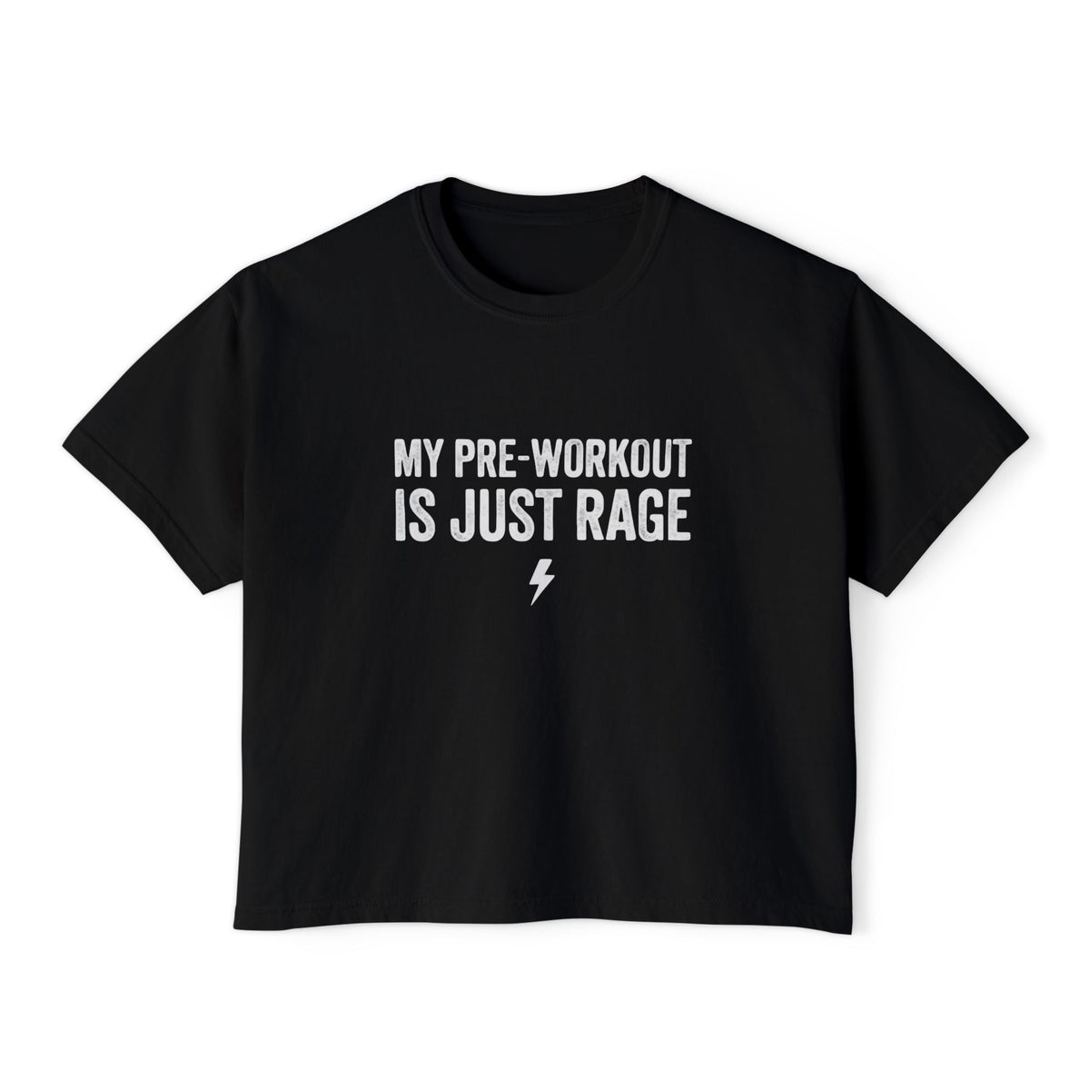 Women’s Boxy Tee “My Pre-Workout Is Just Rage” Gym Crop Top by Vantacore Athletics, view 3