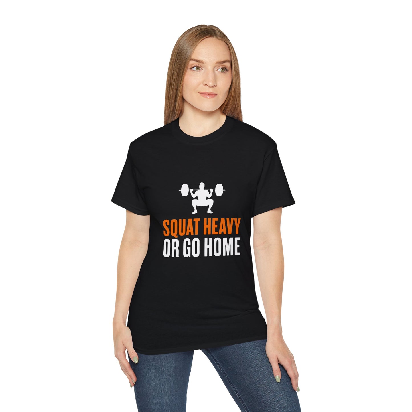 Squat Heavy Tee — Bold Orange Gym Shirt for Weightlifters & CrossFit