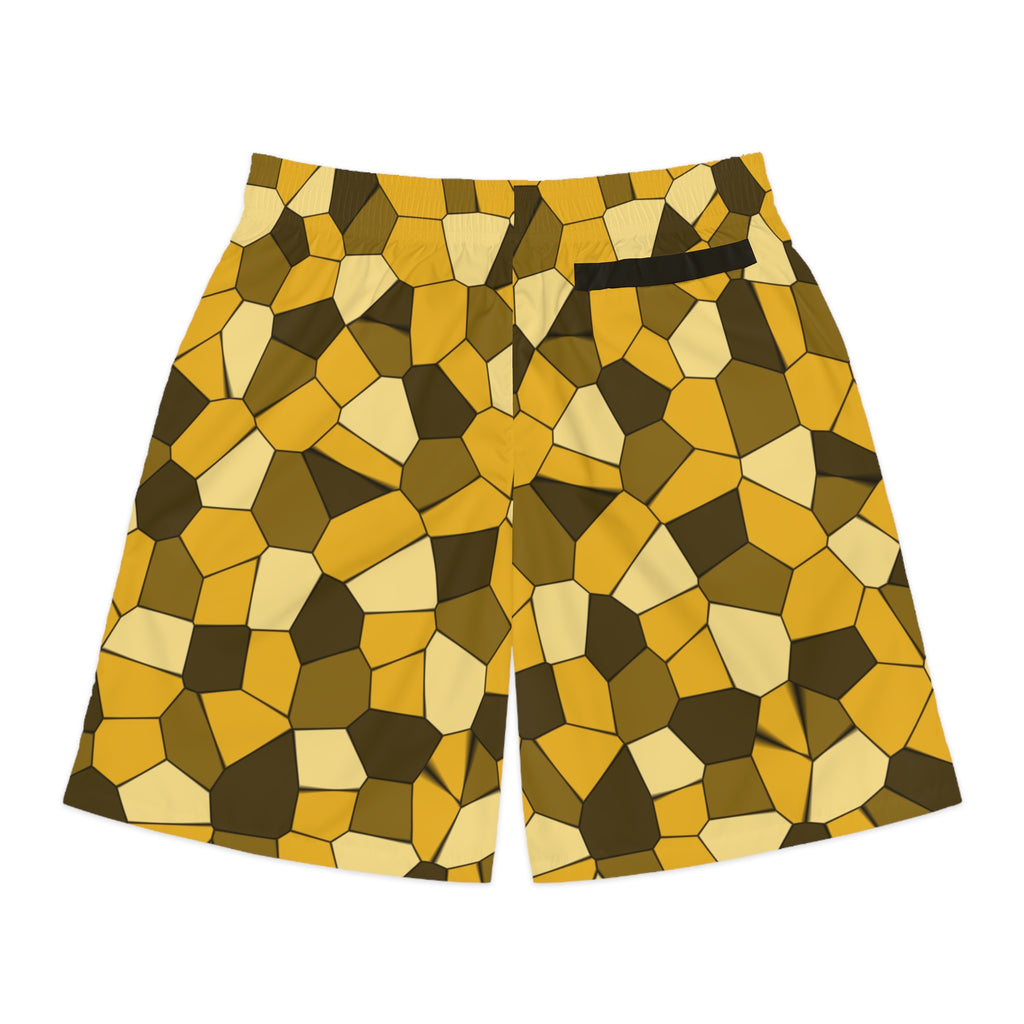 Men's Mustard Mosaic Performance Jogger Athletic Shorts with Pockets