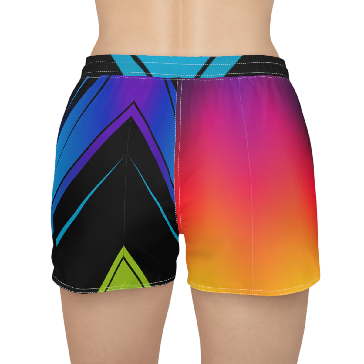 Women's Multipurpose Athletic Shorts with Pockets | Neon Rainbow Geometric