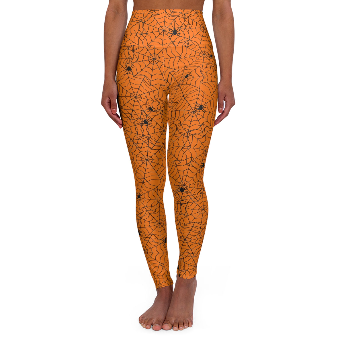 Halloween Pumpkin Orange Spiderweb High-Waisted Yoga Leggings (AOP)