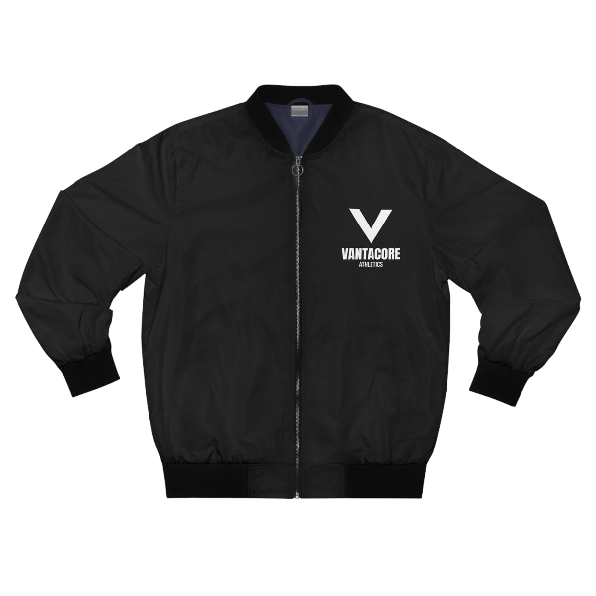 Men's Vantacore Athletics Logo Bomber Jacket – Black Minimal Gym Jacket