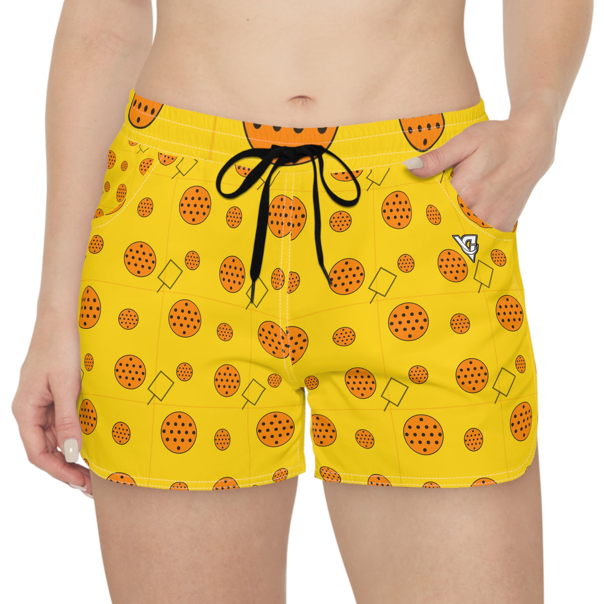Pickleball Neon Citrus Dink Dot Women's Athletic Shorts with Pockets