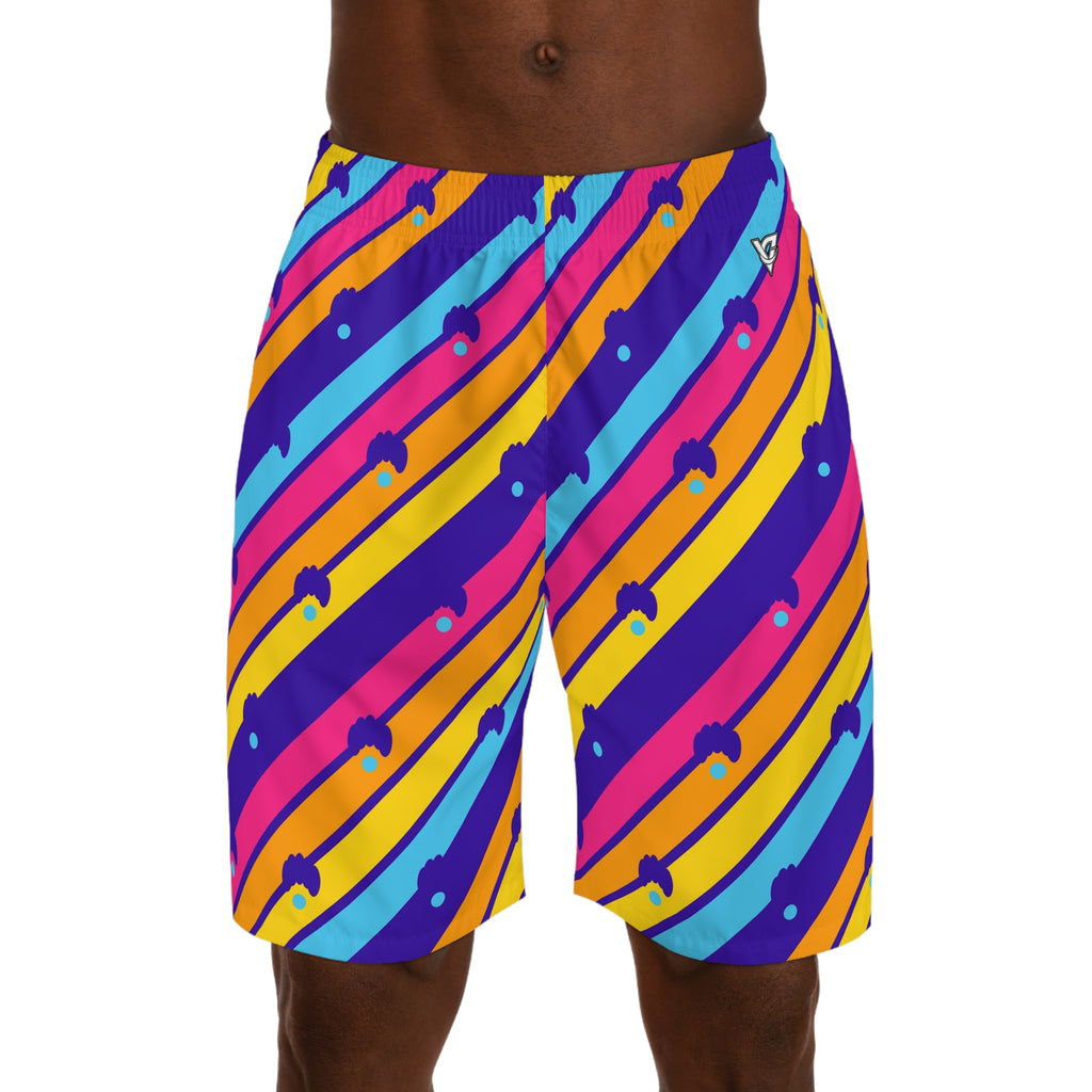 Yoga Sunrise Punch Stripe Surge Men's Athletic Shorts with Pockets