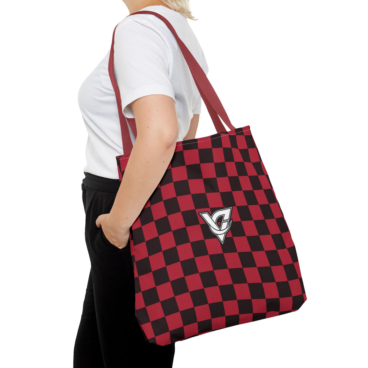 Spiced Wine Warp Check Tote Bag — All-Over Print Gym & Everyday Tote