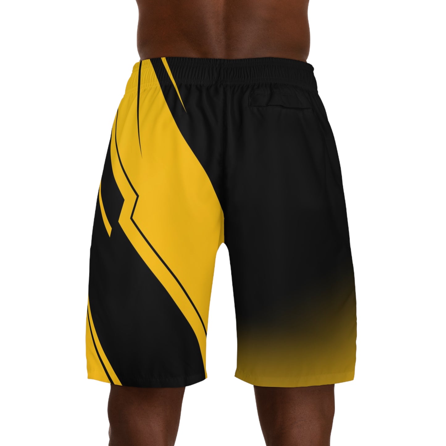 Men's Yellow Black Athletic Jogger Shorts — Bold Geometric Sportwear