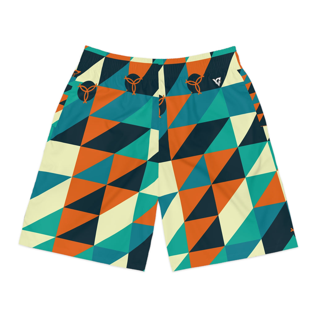 Volleyball Peacock Prism Block Men's Athletic Shorts with Pockets
