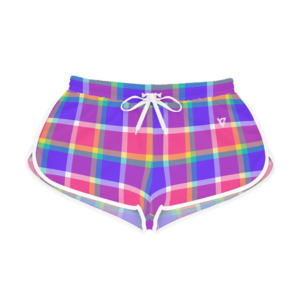 Women's Plaid Pop Relaxed Shorts – Colorful All-Over Print Running & Workout Shorts