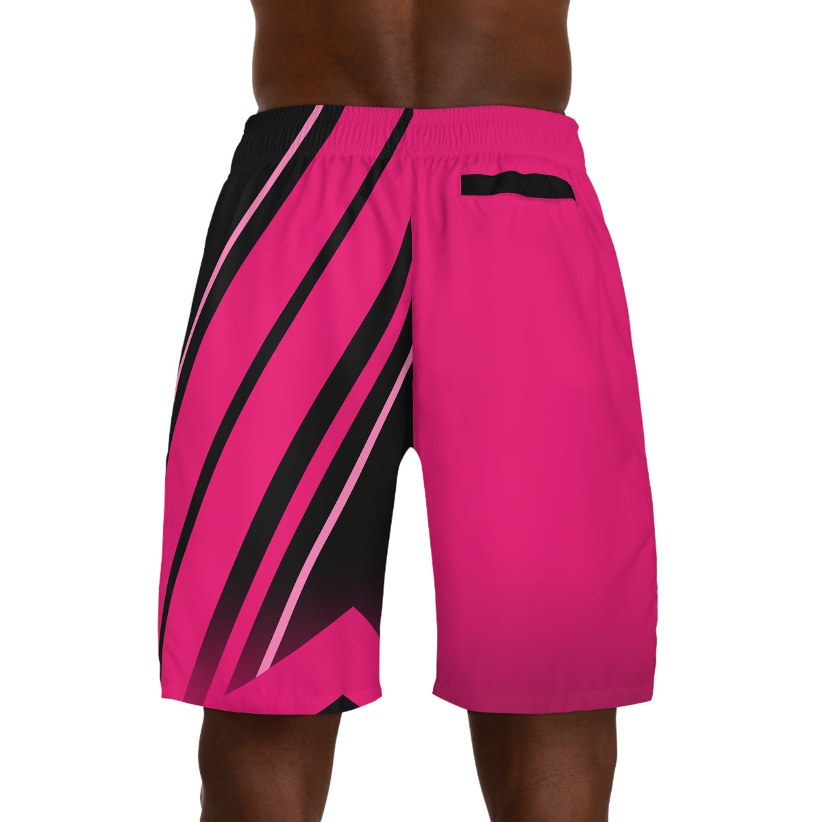Men's Neon Pink & Black Running Jogger Shorts with Pockets — Athletic Performance AOP