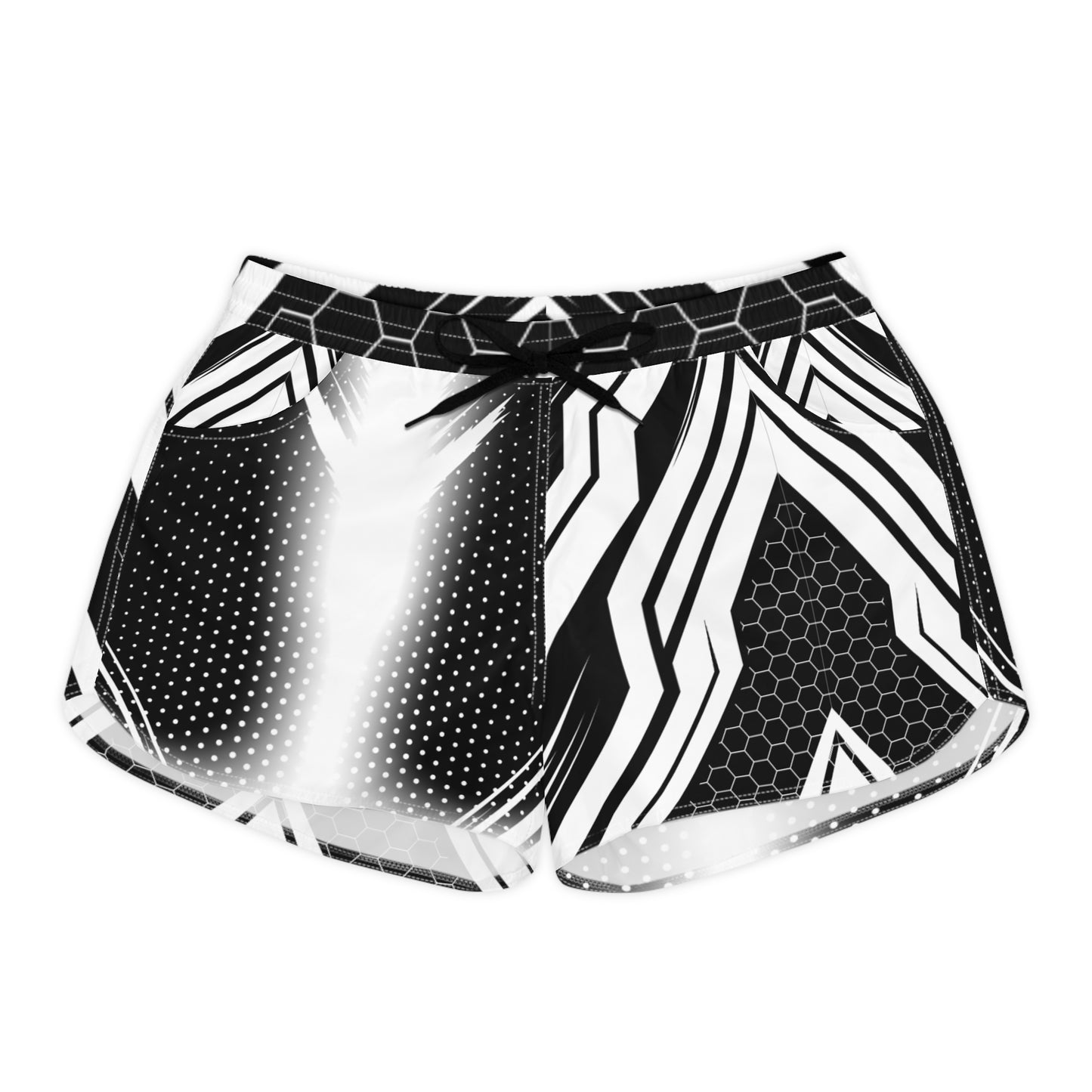 Black & White Geo Athletic Shorts — Women's Casual AOP Running Shorts