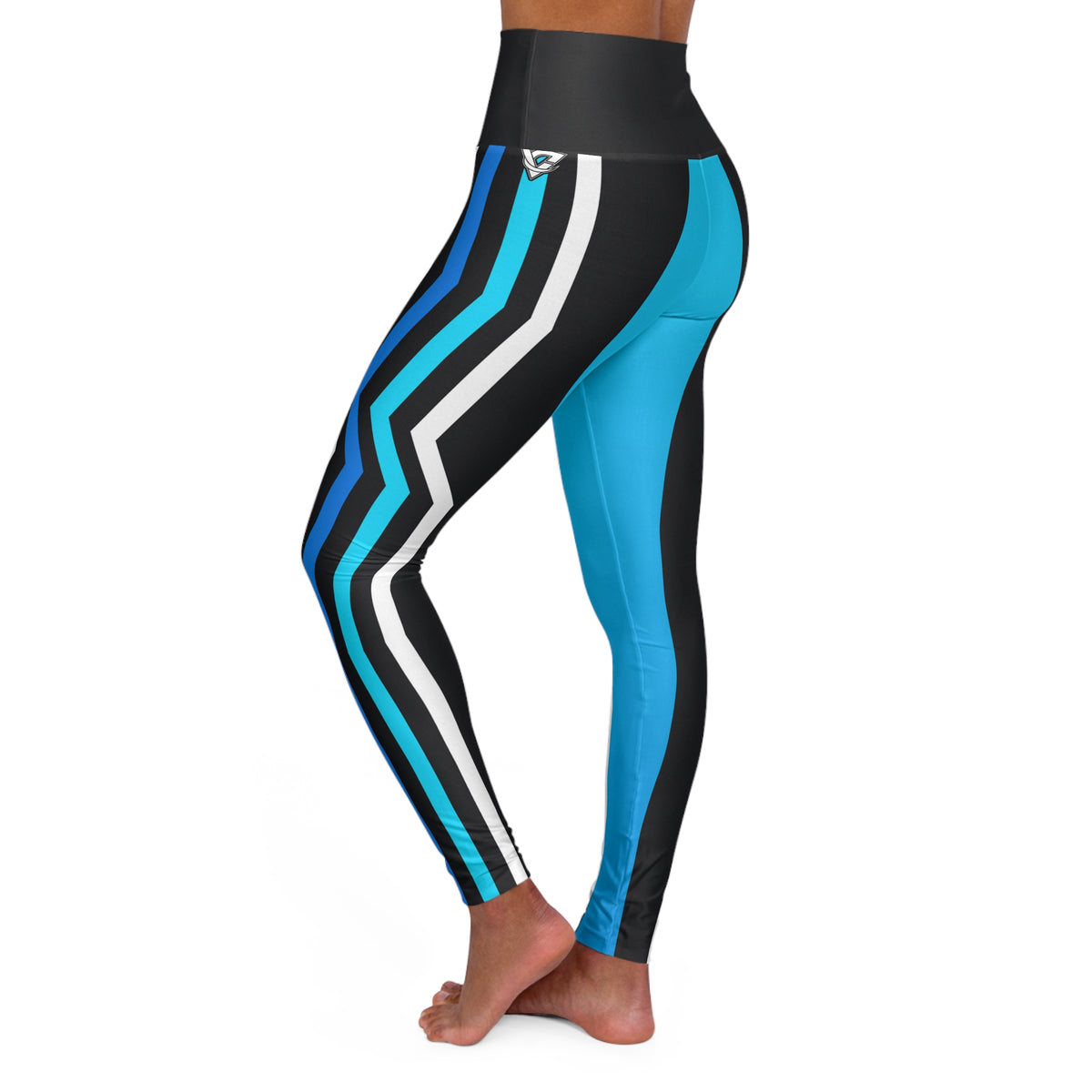 Electric Cyan Velocity High-Waisted Yoga Leggings (AOP)