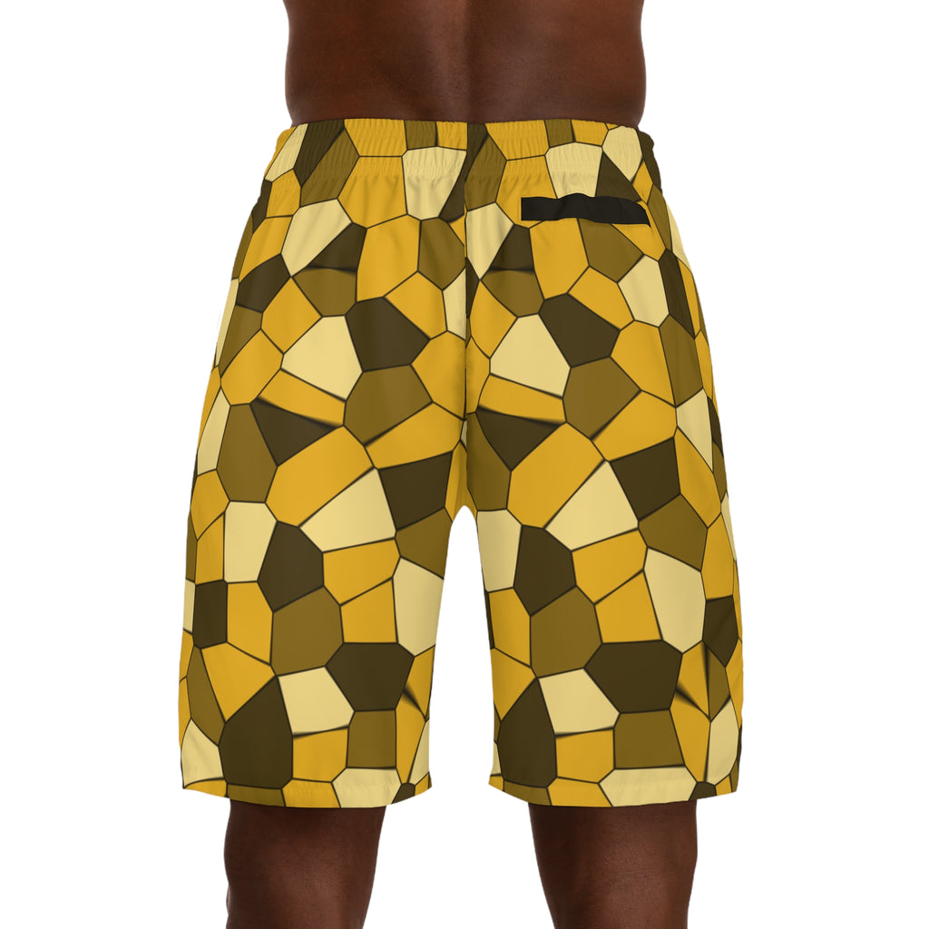 Men's Mustard Mosaic Performance Jogger Athletic Shorts with Pockets