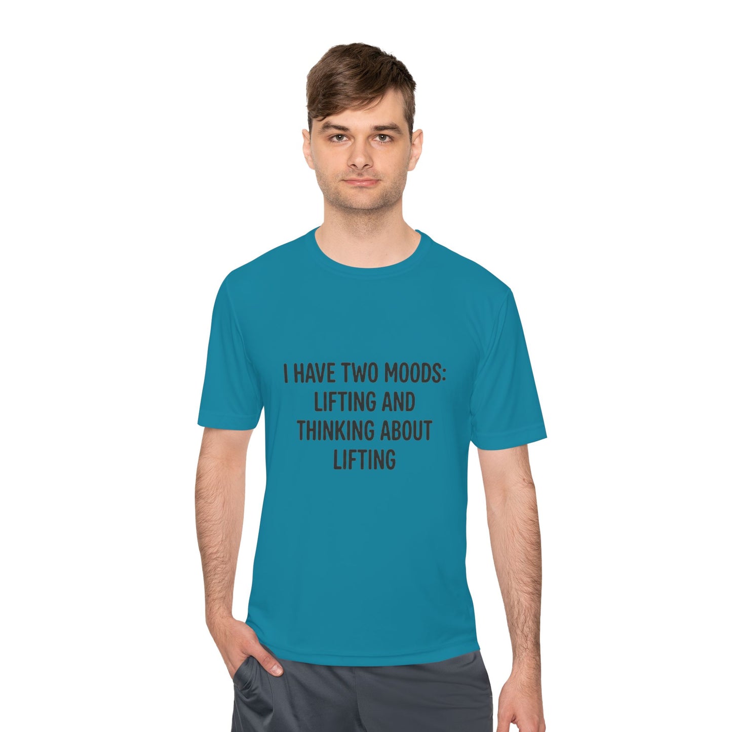 Lifting & Thinking About Lifting Tee — Workout Humor Moisture‑Wicking Shirt