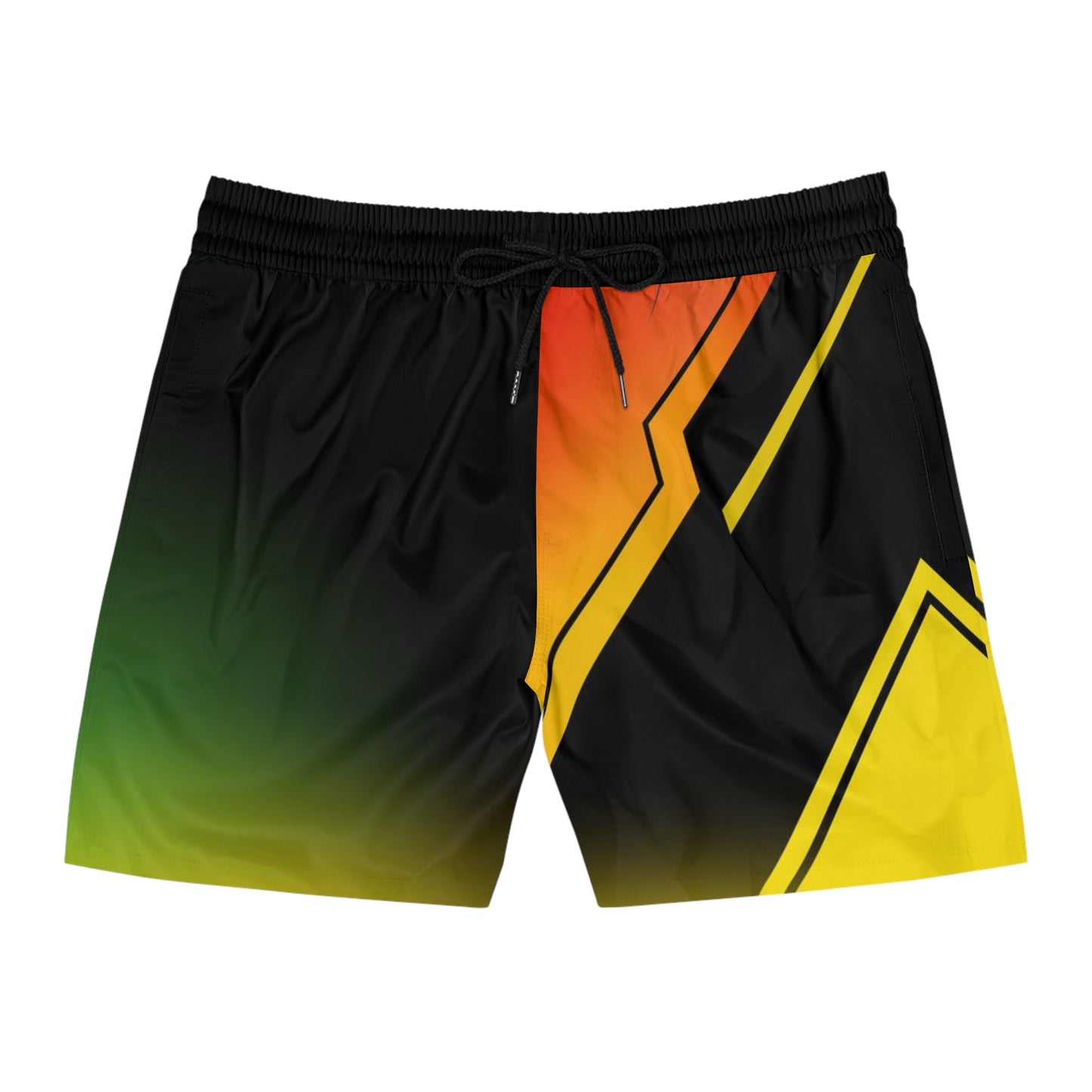 Men's Board Shorts – Bold Gradient Surf Trunks with Orange & Yellow Chevron Accent - No Pockets