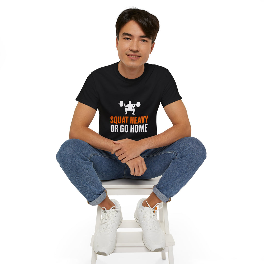 Squat Heavy Tee — Bold Orange Gym Shirt for Weightlifters & CrossFit