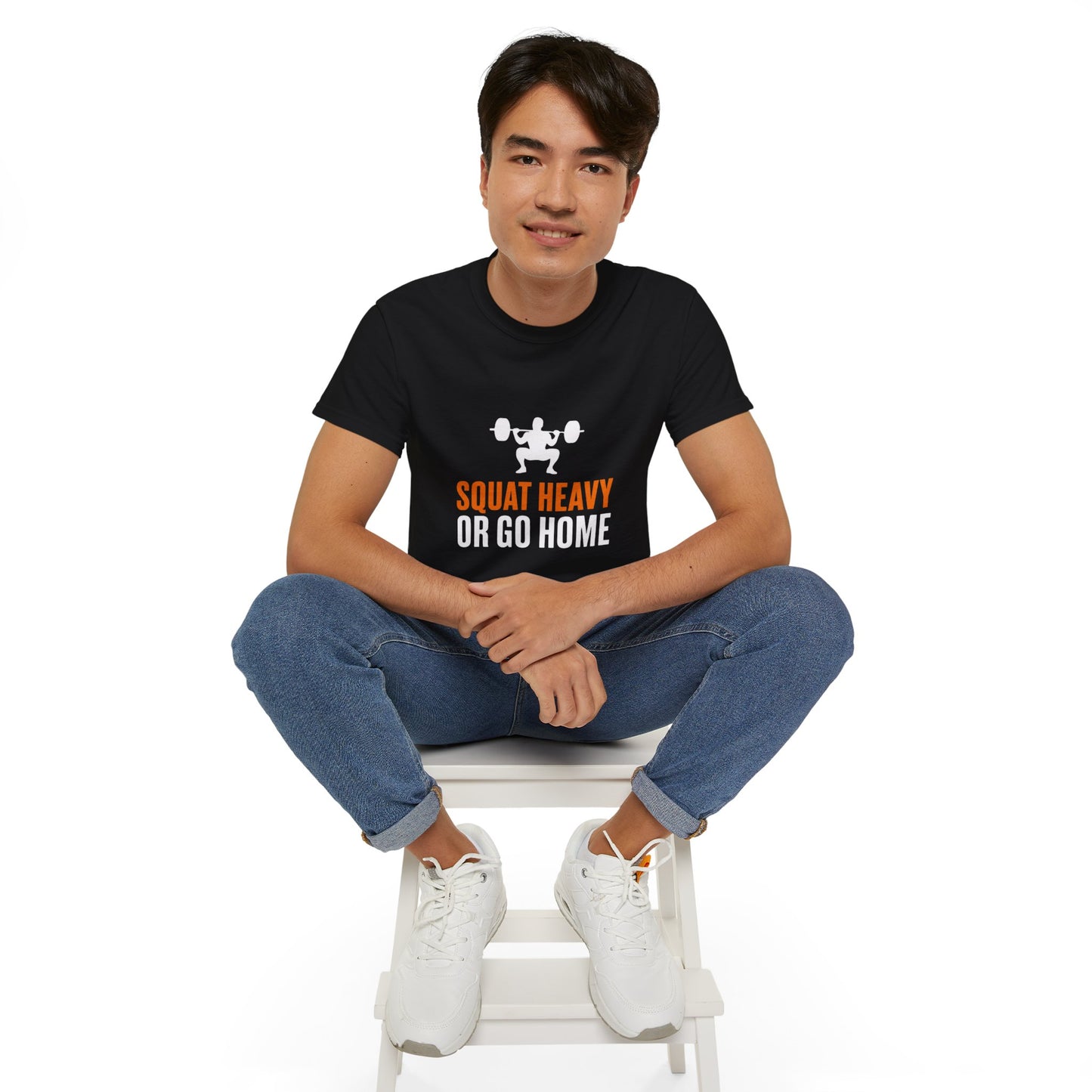 Squat Heavy Tee — Bold Orange Gym Shirt for Weightlifters & CrossFit