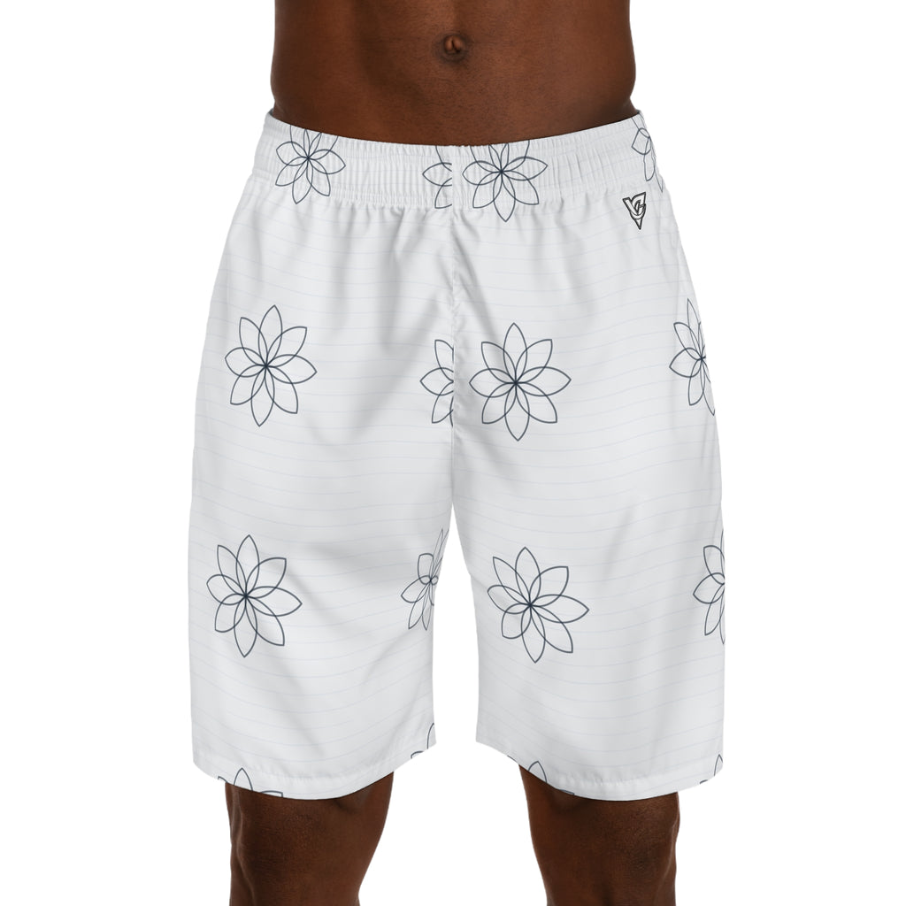 Yoga Arctic White Flow Lotus Men's Athletic Shorts with Pockets