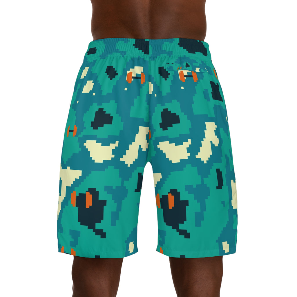 Training & Gym Peacock Pixel Camo Men's Athletic Shorts with Pockets