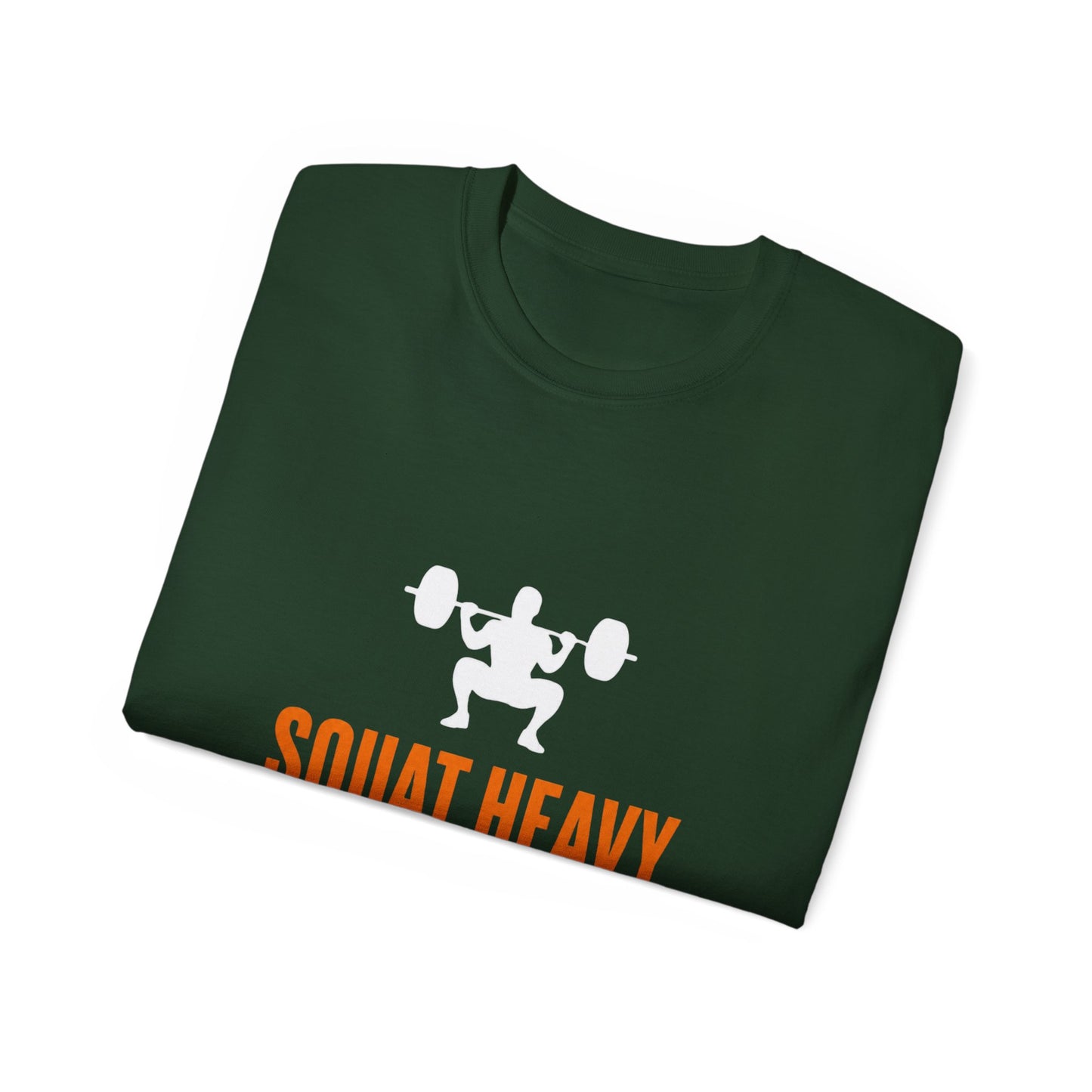 Squat Heavy Tee — Bold Orange Gym Shirt for Weightlifters & CrossFit