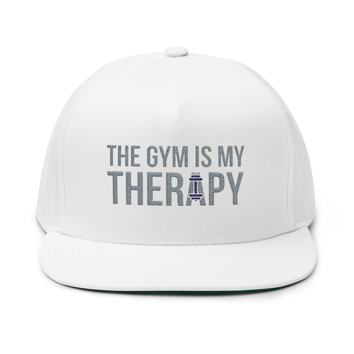Flat Bill Cap "The Gym Is My Therapy" Embroidered Fitness by Vantacore Athletics, view 2