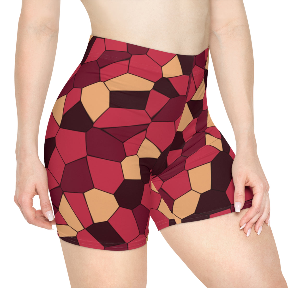Cranberry Mosaic Women's Biker Shorts — High-Waist Workout Shorts