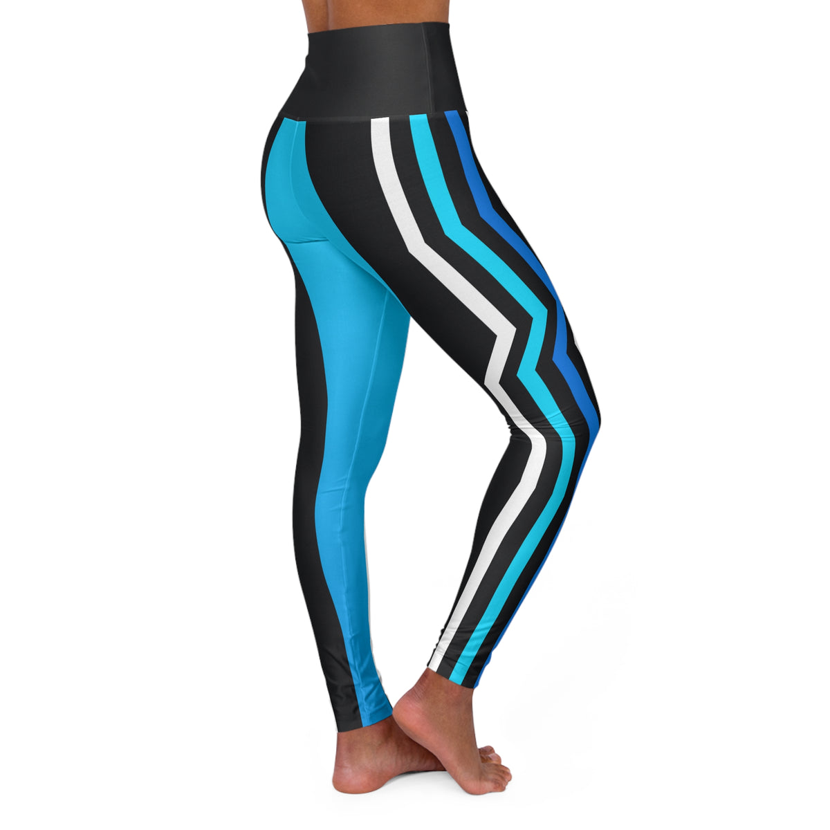 Electric Cyan Velocity High-Waisted Yoga Leggings (AOP)