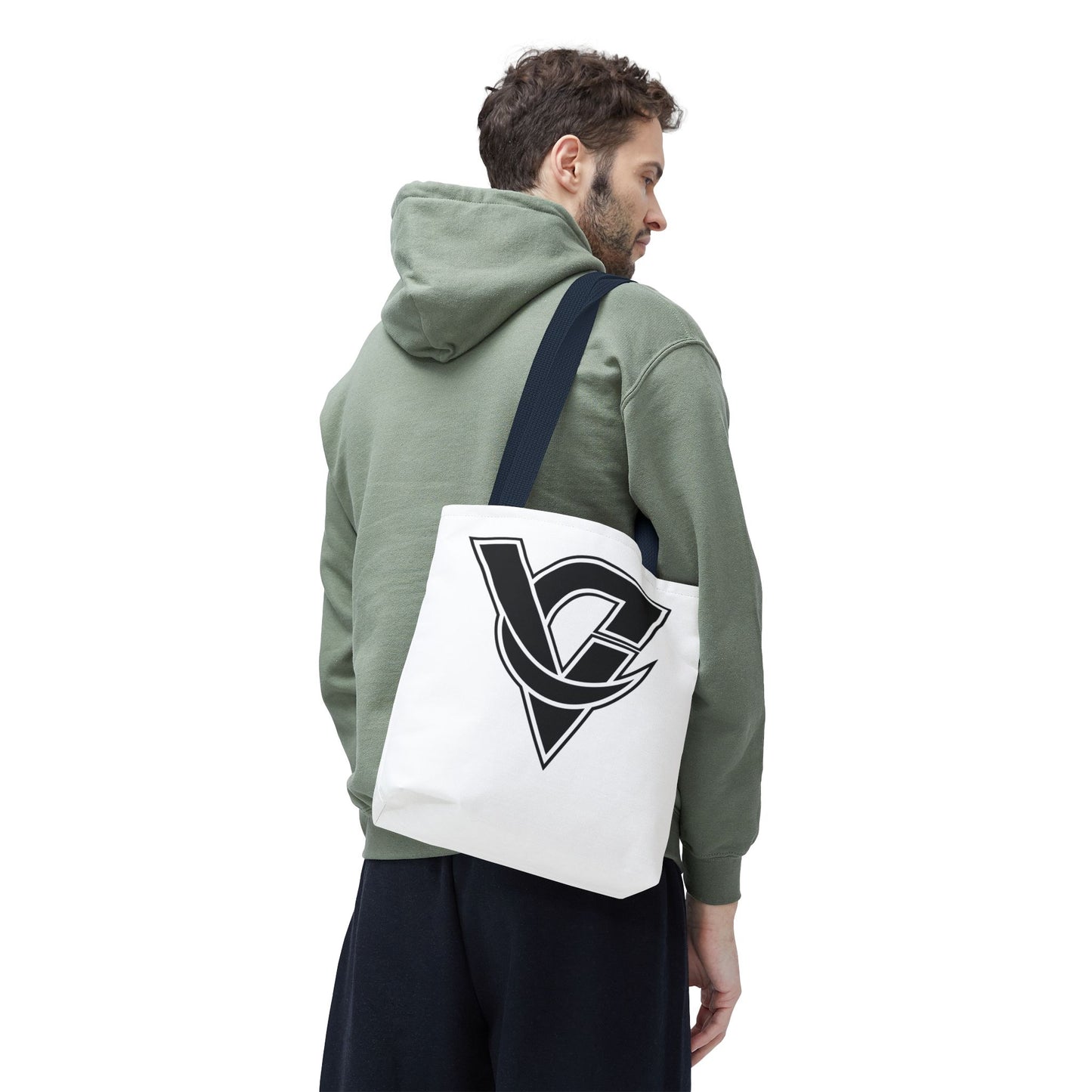 Monogram V Triangle Tote Bag – Bold Black Logo All-Over Print