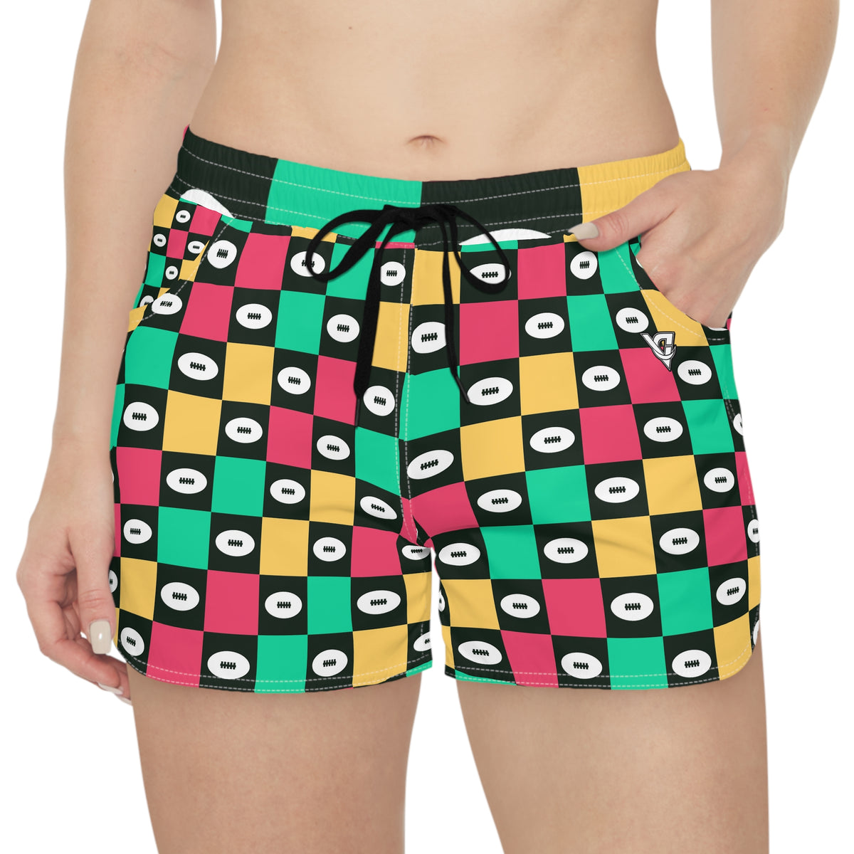 Football Watermelon Checker Drive Women's Athletic Shorts with Pockets