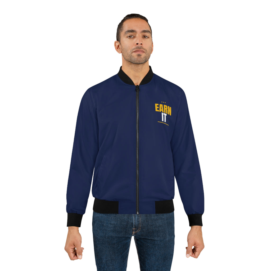 Men's Earn It Bomber Jacket – Navy Motivational Gym Jacket