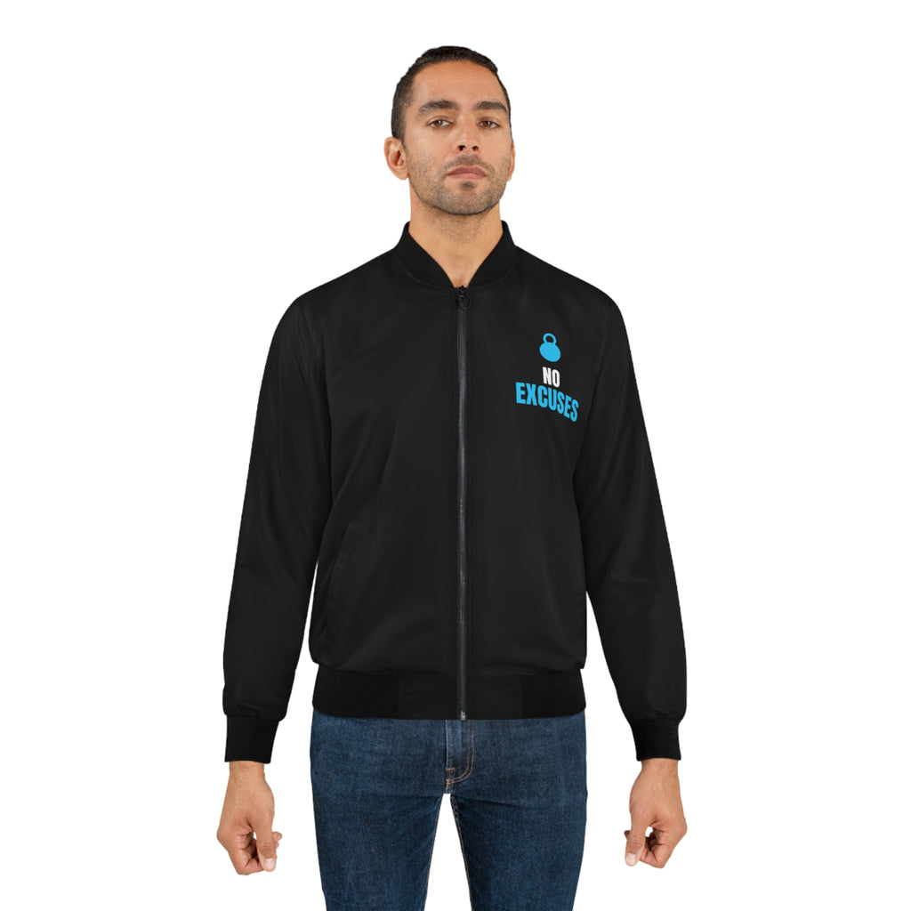 Men's No Excuses Bomber Jacket – Black Motivational Gym Jacket